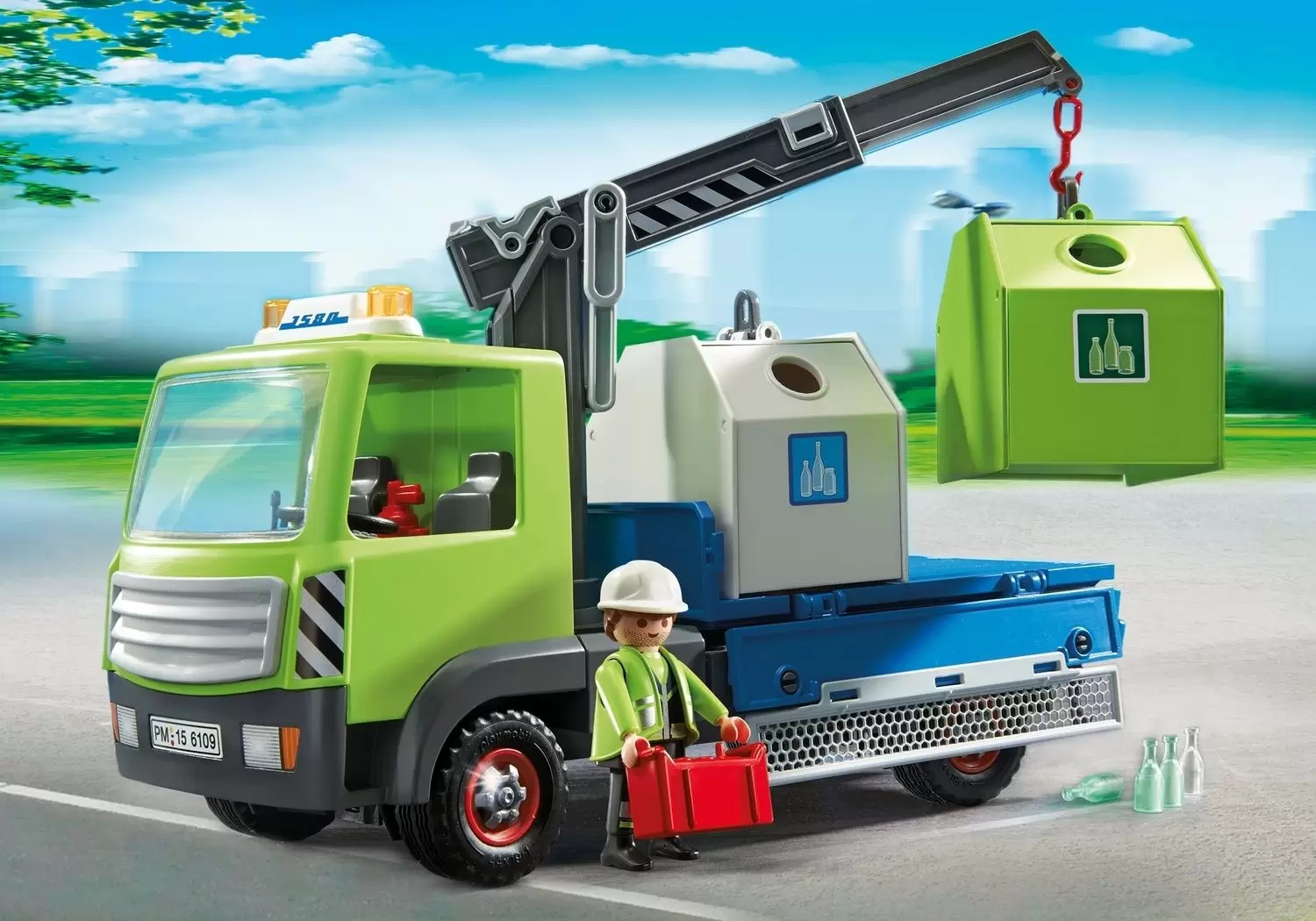 Playmobil dans la ville - Camion avec grue et conteneurs à verre