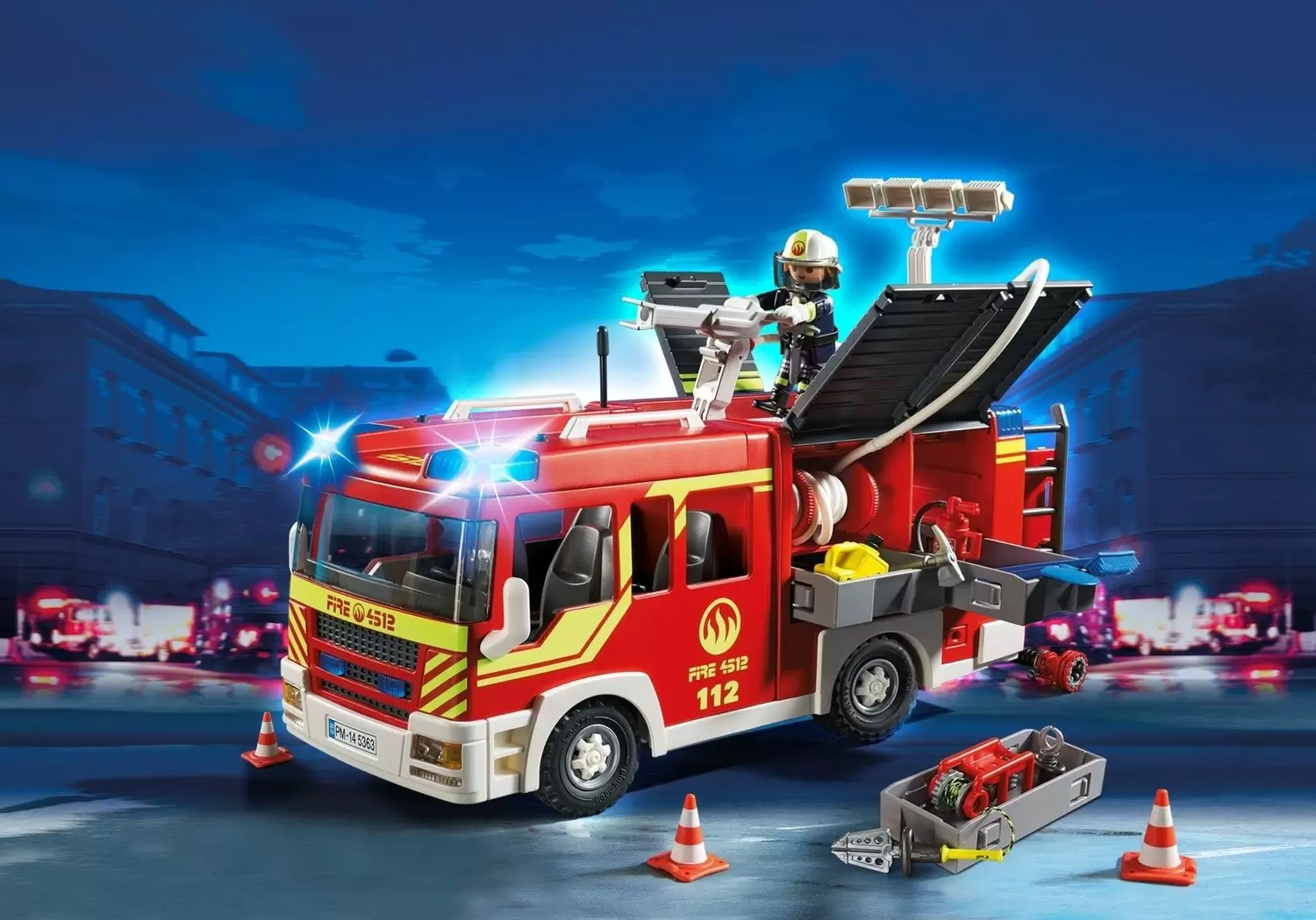 Playmobil Pompier - Fourgon de pompier avec sirène et gyrophare