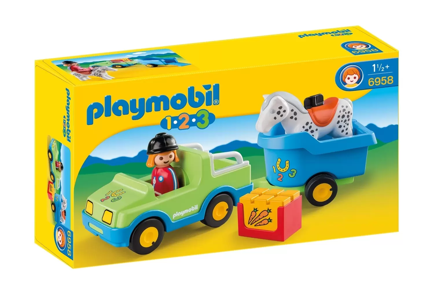 Playmobil 1.2.3 - Véhicule avec remorque à cheval