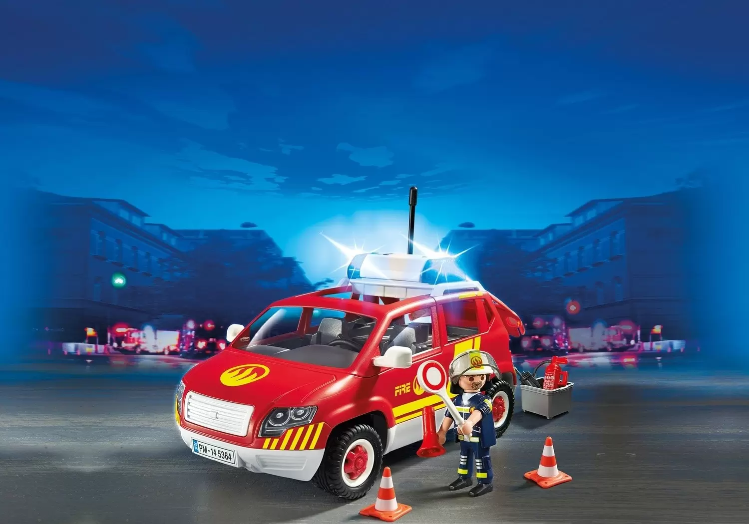 Playmobil Pompier - Véhicule d`intervention avec sirène