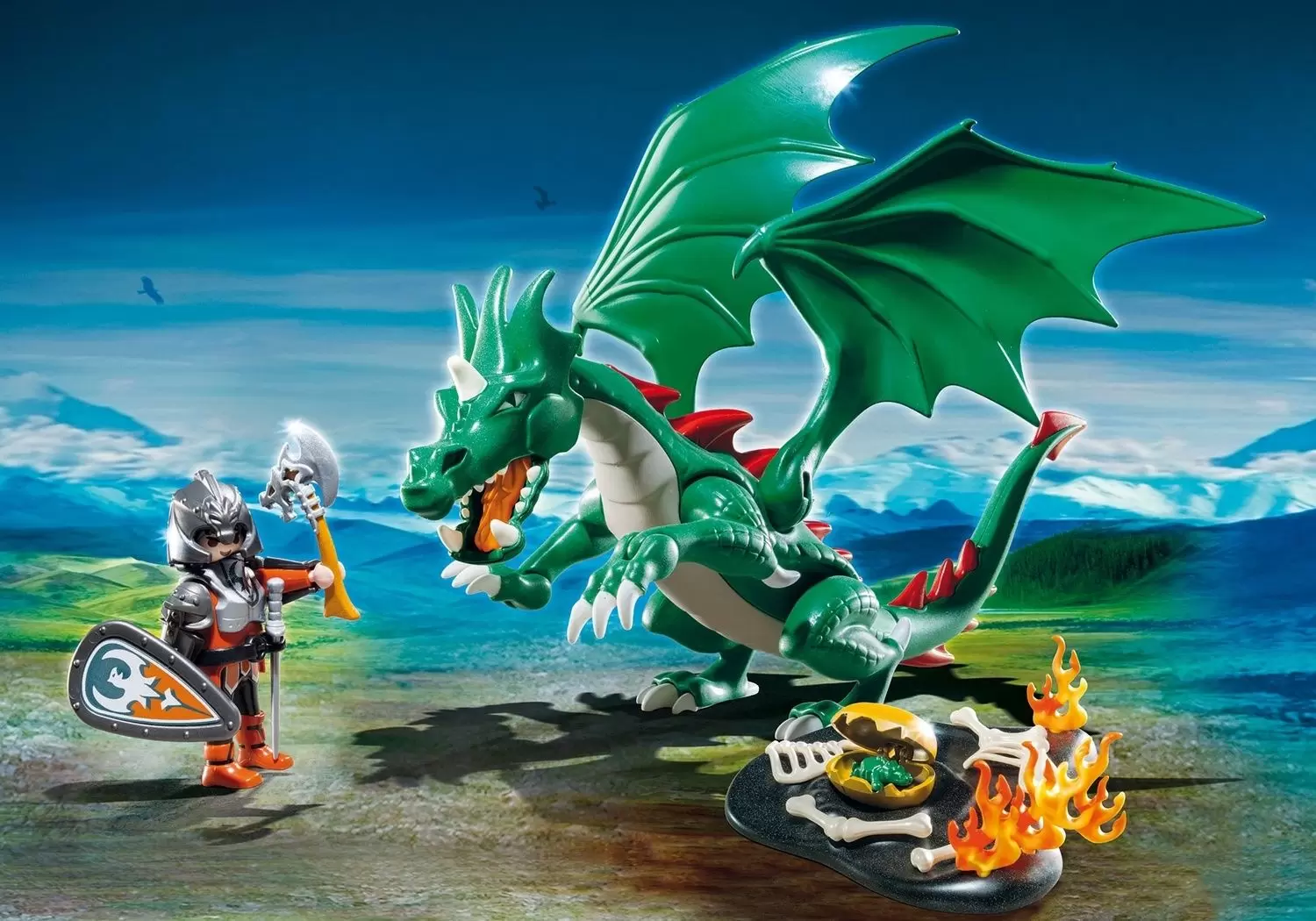 Playmobil Chevaliers - Chevalier avec grand dragon vert