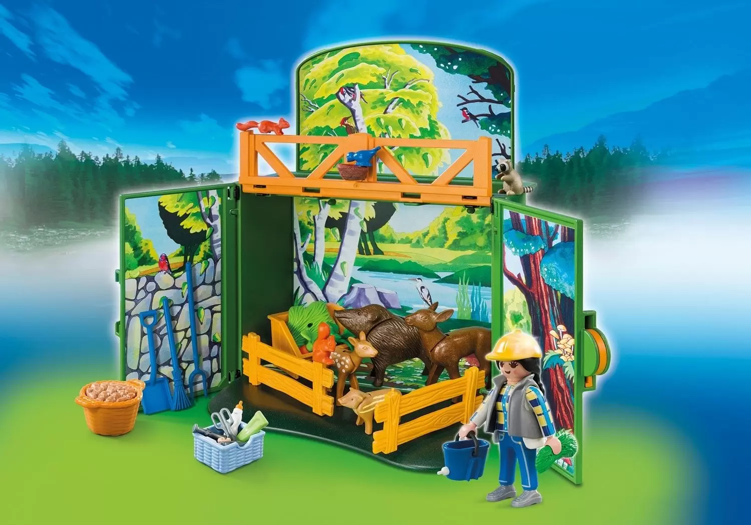 Playmobil à la Montage - Coffre Enclos des animaux de la forêt avec soigneur