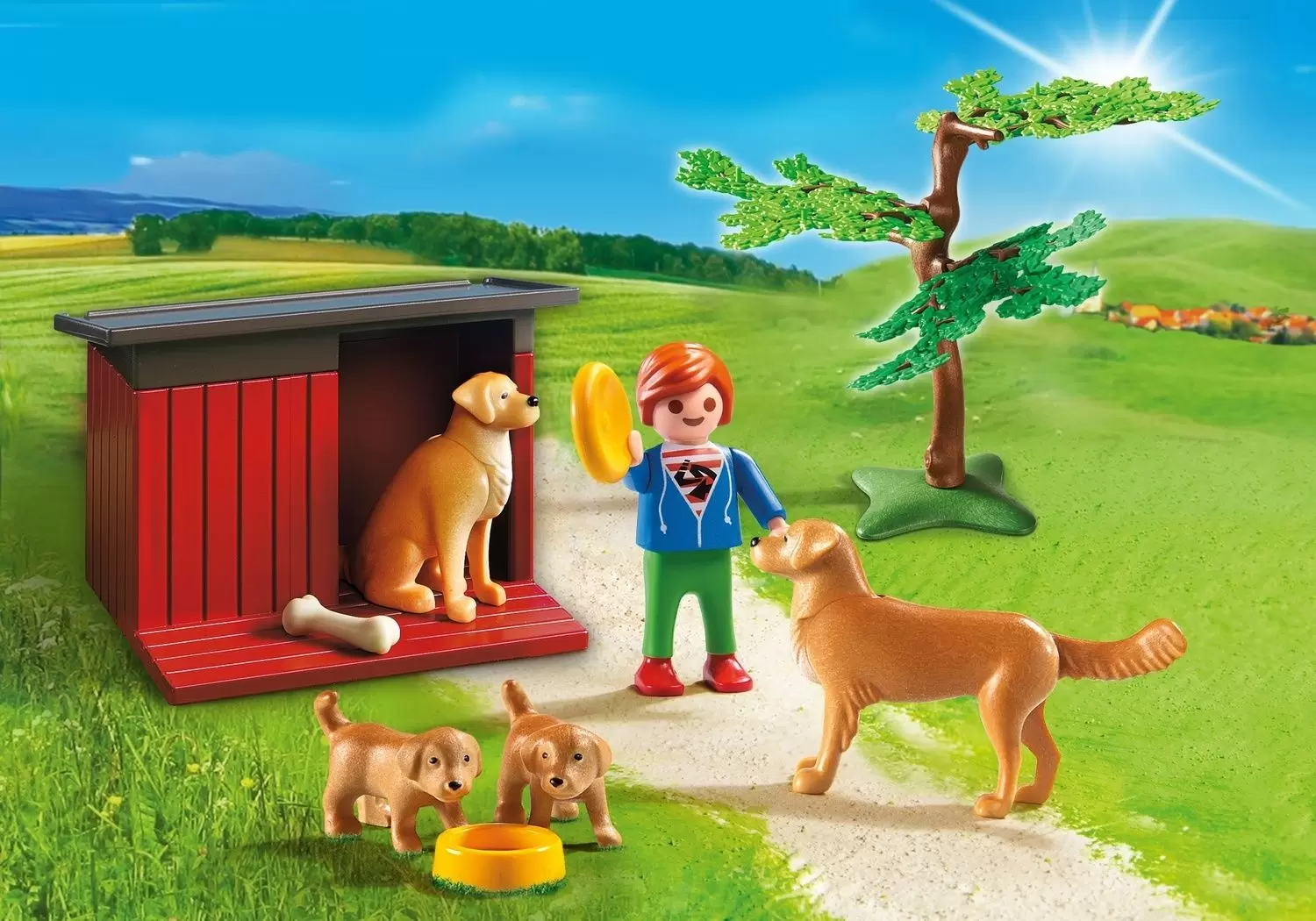 Playmobil Farmers - Golden Retrievers with Toy