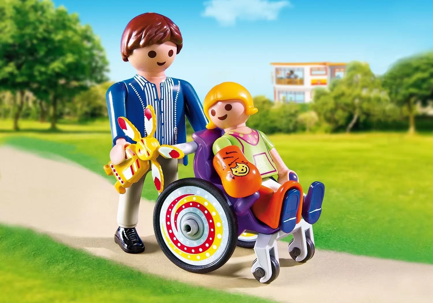 Playmobil dans la ville - Enfant avec fauteuil roulant et papa