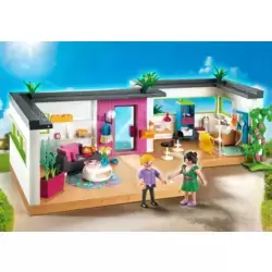AMENAGEMENT Playmobil : Maison moderne 9266 avec étage supplémentaire  jardin, piscine et garage 