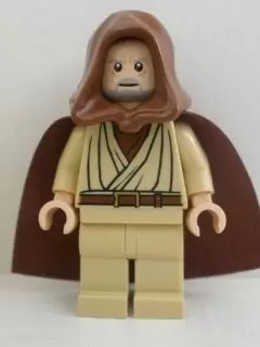 Minifigurines LEGO Star Wars - Obi Wan Kenobi Old, Light Flesh with Hood and Cape, with Pupils