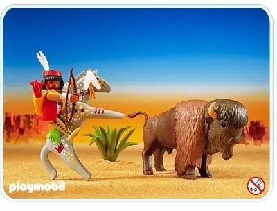 Playmobil Far West - Bison cheval et indien