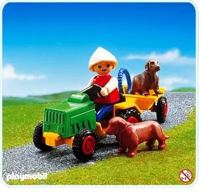 Playmobil Fermiers - Enfant sur tracteur et chiens