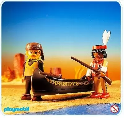 Playmobil Far West - Indien et trappeur dans canoe