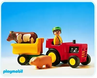 Playmobil 1.2.3 - Tracteur avec remorq etfermier