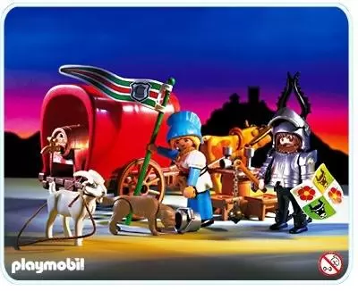 Playmobil Chevaliers - Chevalier avec roulotte et campement