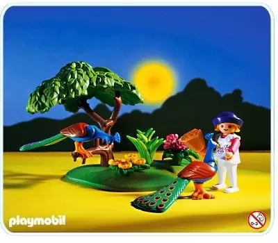 Playmobil Parc Animalier - Fillette et couple de paons