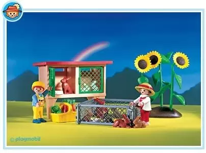 Playmobil Fermiers - Enfants avec clapier et  basse-cour