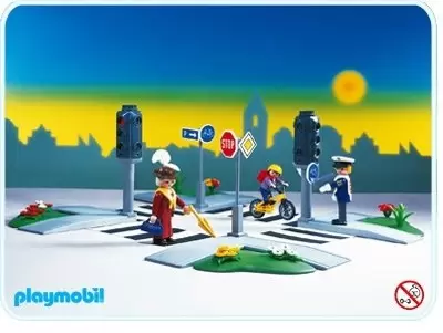Playmobil Policier - Piétons avec signalisations sur un carrefour