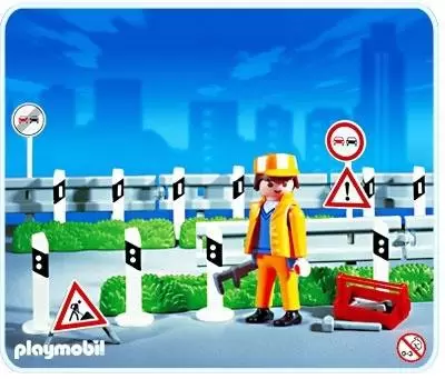 Playmobil dans la ville - Agent d\'entretien et barrière de sécurité
