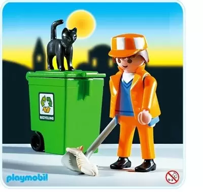 Playmobil dans la ville - Balayeur et sa poubelle