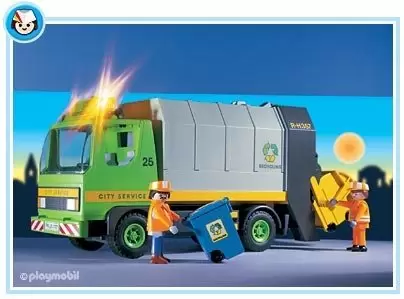 Playmobil dans la ville - Eboueurs et camion à ordures ménagères