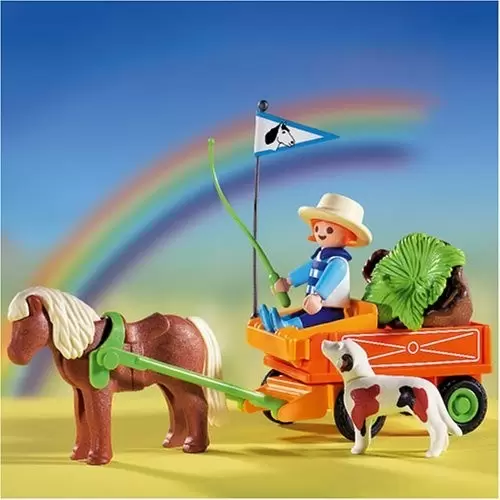 Playmobil Fermiers - Enfant sur charrette avec poney