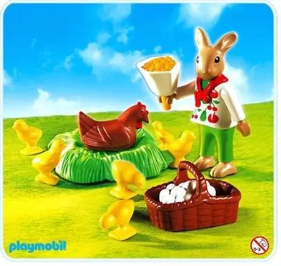 Playmobil Lapins de Pâques - Maman Lapin avec poule et poussins