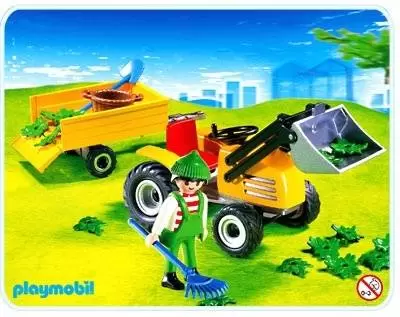Playmobil dans la ville - Jardinier avec tracteur et remorque
