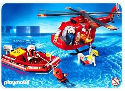Playmobil Hôpital & Sauveteurs - Sauveteurs en hélicoptère et bateau pneumatique