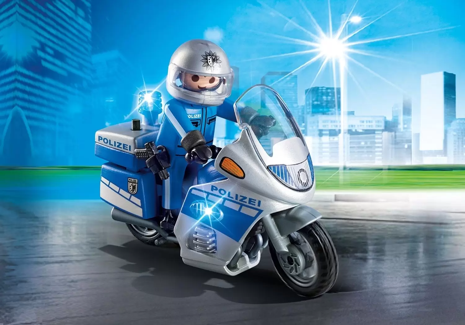 Playmobil Policier - Police Patrouille avec Motocycle à LED (Polizei)