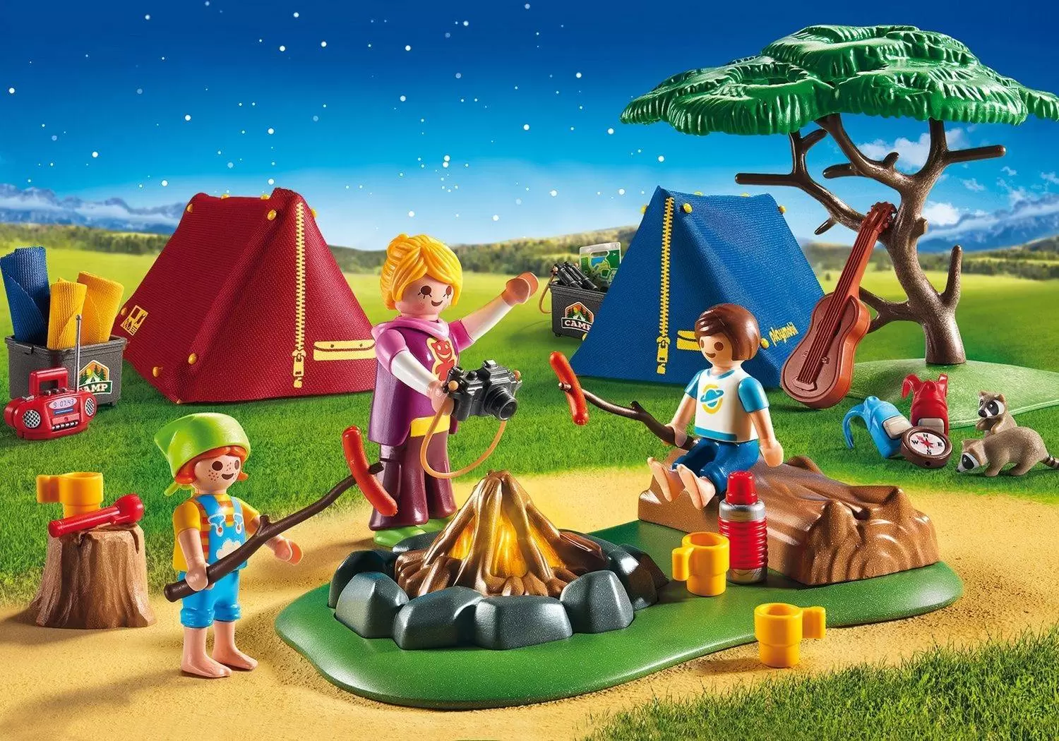 Playmobil en vacances - Camp avec feu de camp à LED