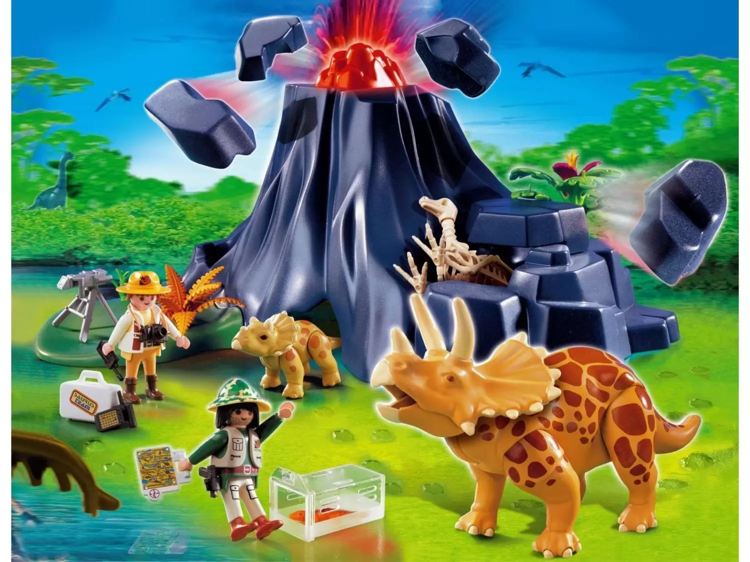 Playmobil dinosaures - Triceratops with Baby and volcano