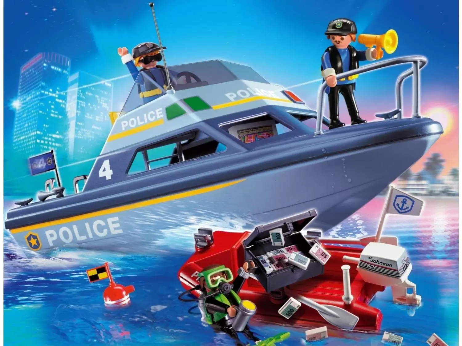 Playmobil Policier - Vedette de police et bateau de bandit