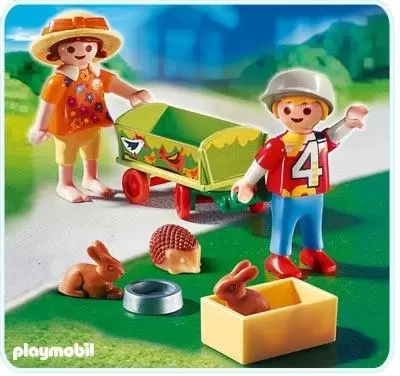 Playmobil dans la ville - Enfants avec chariot et petits animaux