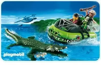 Playmobil Aventuriers - Braconniers et aéroglisseur avec alligator