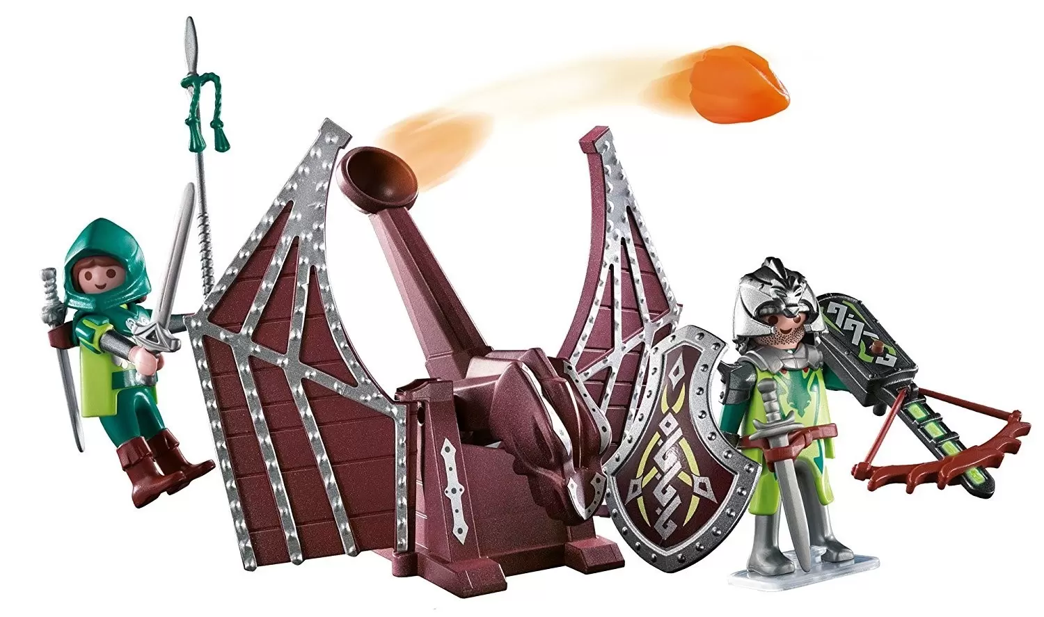 Playmobil Chevaliers - Chevaliers Dragons Verts et catapulte