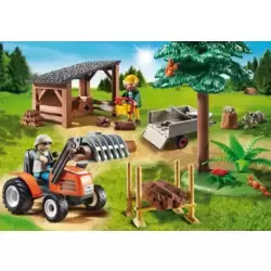 Woodcutters with tractor