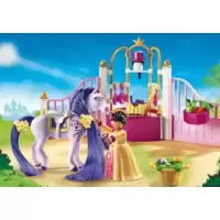 Ecurie avec cheval á coiffer et princesse