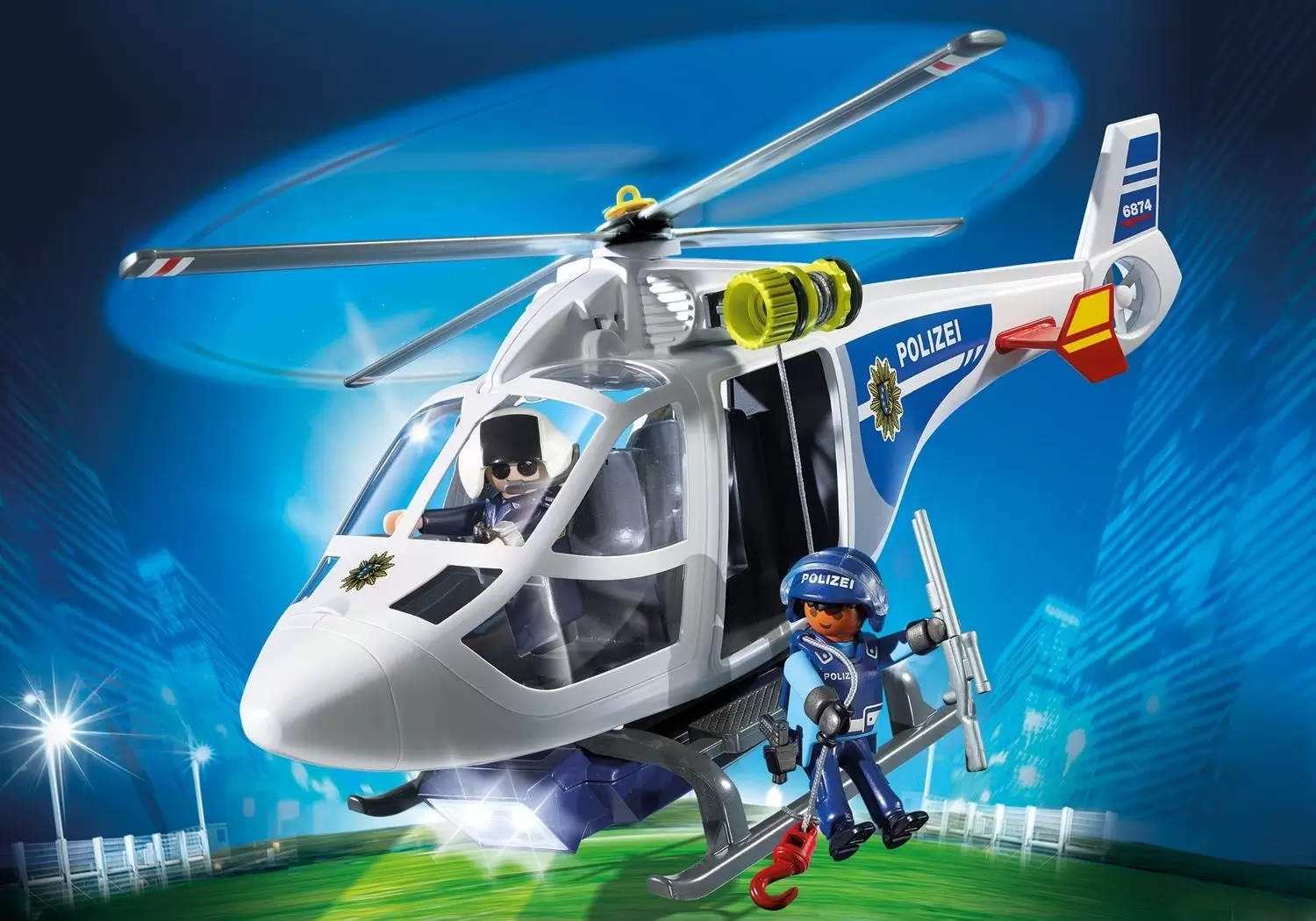 Playmobil Policier - Hélicoptère Police Allemande avec projecteur à LED (Polizei)