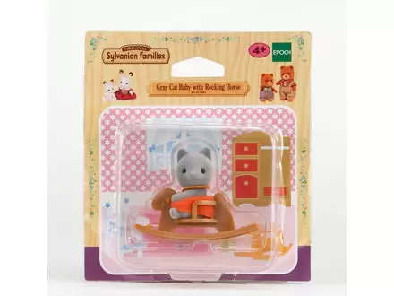 Sylvanian Families (Europe) - Gray Cat Baby With Rocking Horse