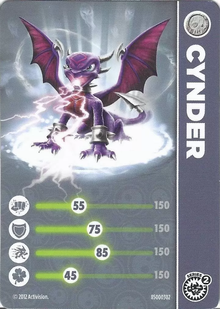 Skylanders Cynder Serie 2 livello 1 con 0 monete Scheda di gioco Multi piattaforma 