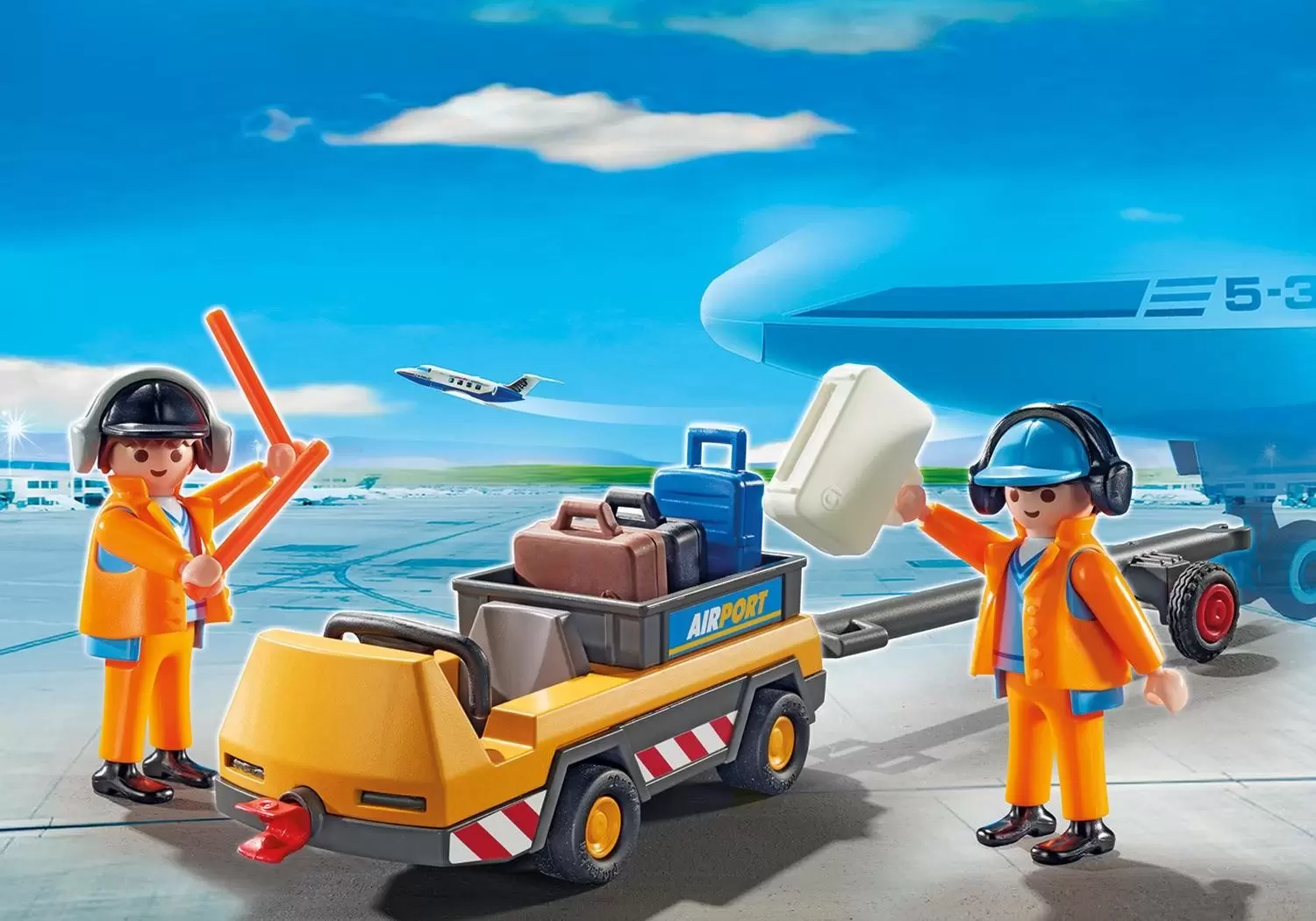 Playmobil Aéroport & Avions - Agents avec tracteur à bagages