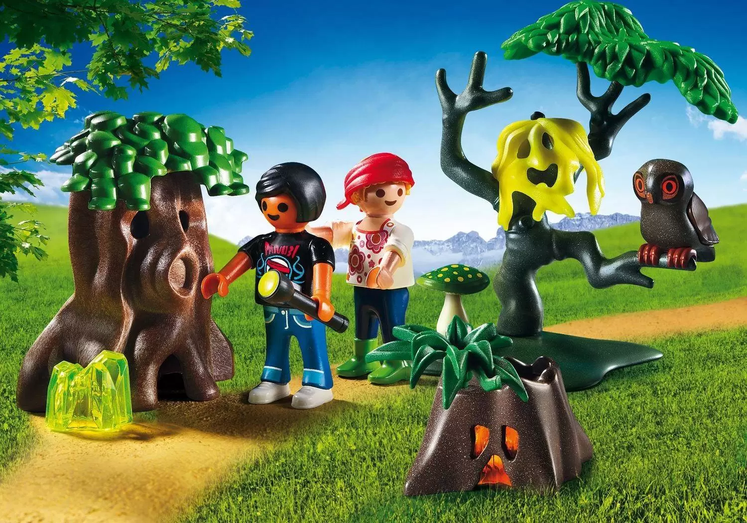 Playmobil en vacances - Enfants avec végétation et lampe torche