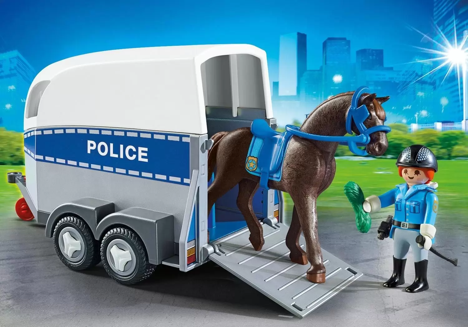 Playmobil Policier - Policière avec cheval et remorque