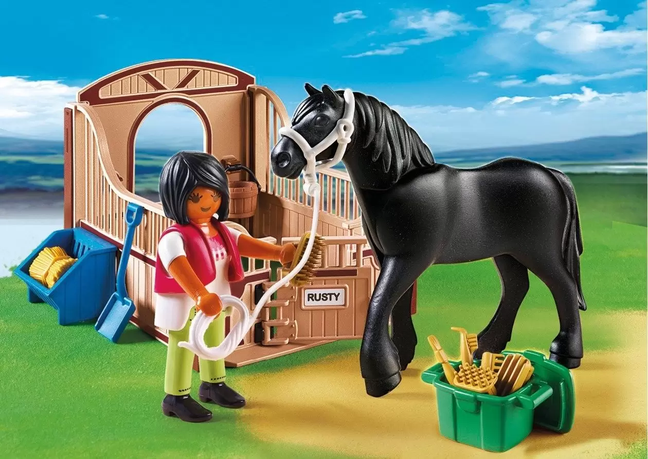 Playmobil Horse Riding - Black Stallion with Stall Set