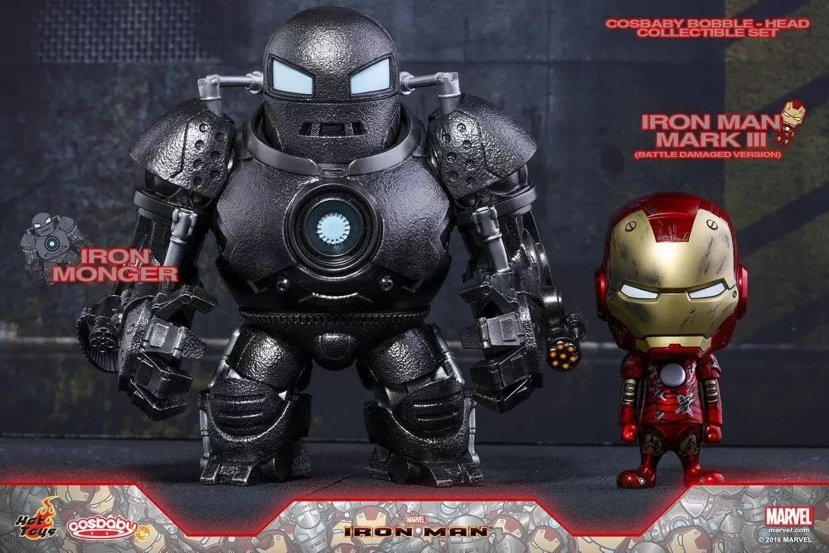 Cosbaby Figures - Iron Man Mark III Battle Damaged Version And Iron Monger 2 Pack