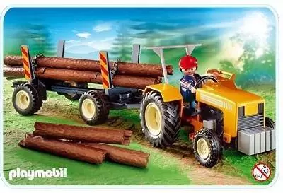 Playmobil à la Montage - Bûcheron / troncs d\'arbres / tracteur