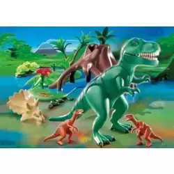 Tyrannosaure avec Velociraptors