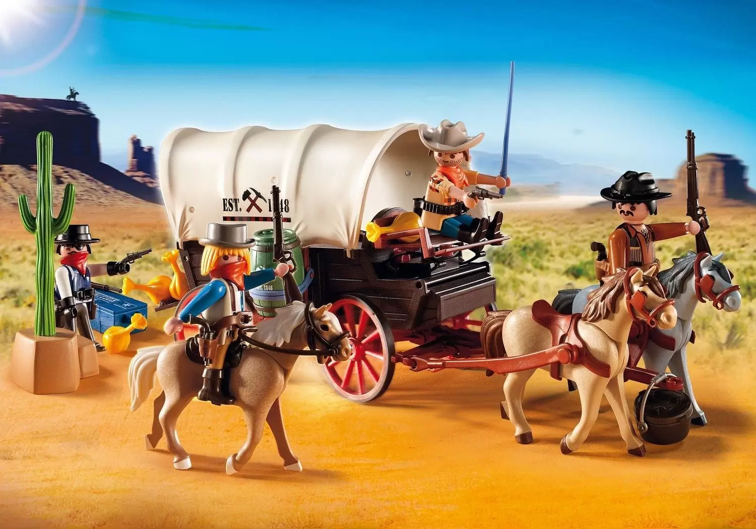 Far West Playmobil - Covered Wagon with Raiders