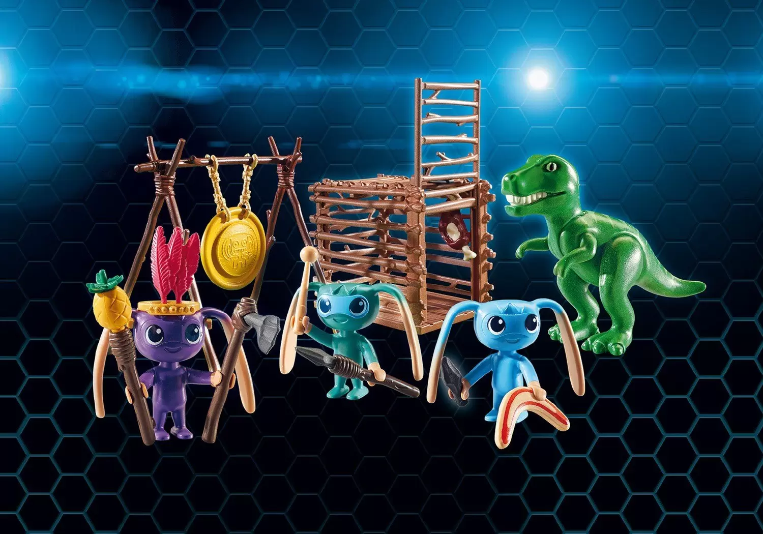 Playmobil Super 4 - Tribu d\'Alien avec bébé tyrannosaure