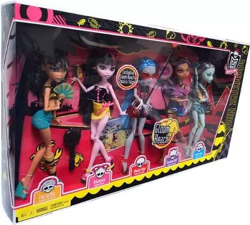 Monster High Dolls - Cleo, Clawdeen, Ghoulia, Draculaura & Frankie (5-pack exclusive) - Gloom Beach