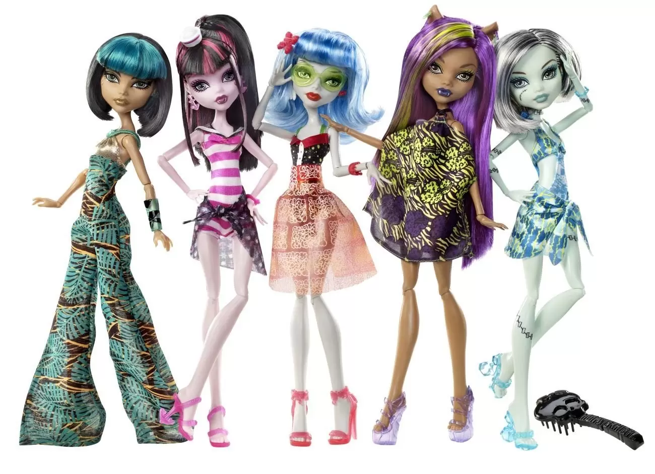 Monster High Dolls - Cleo, Draculaura, Ghoulia, Clawdeen & Frankie (5-pack) - Skull Shores