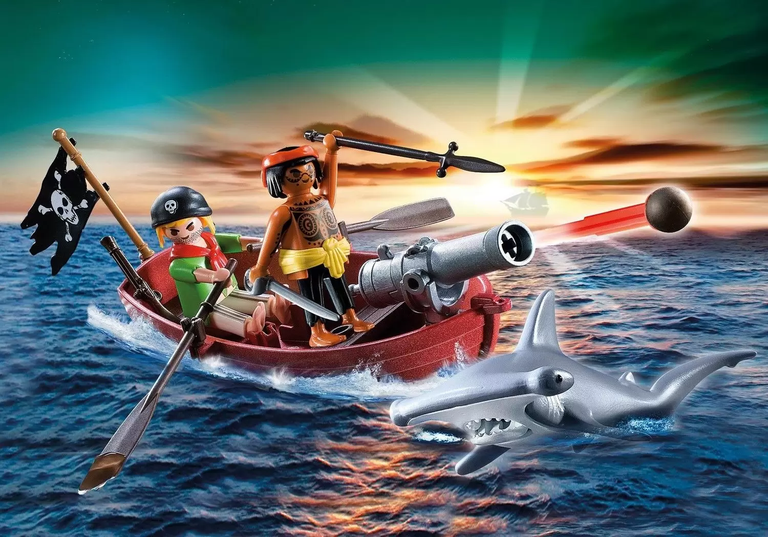 Pirate Playmobil - Pirates\' rowboat with hammer shark