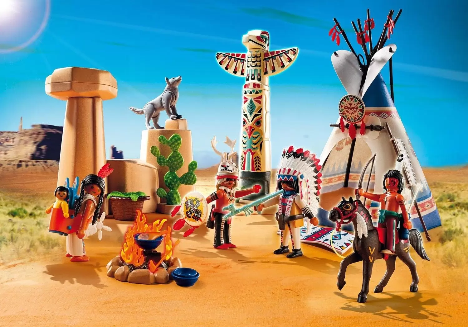 fordomme Kæmpe stor Bot Native American Camp with Totem Pole - Far West Playmobil 5247